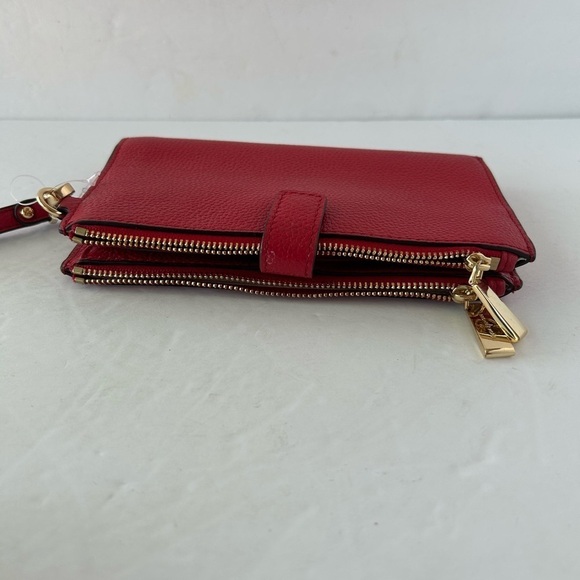 Michael Kors NWOT Adele Double Zip Red Pebble Leather Phone Wristlet - Picture 2 of 5